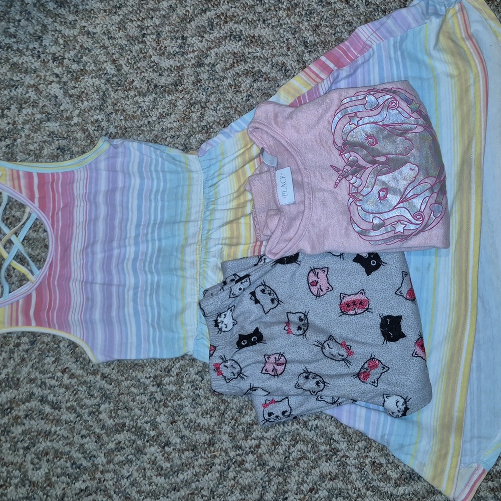 Girls Size 7/8 PJ Bottoms, Sun Dress, Long Sleeved Shirt